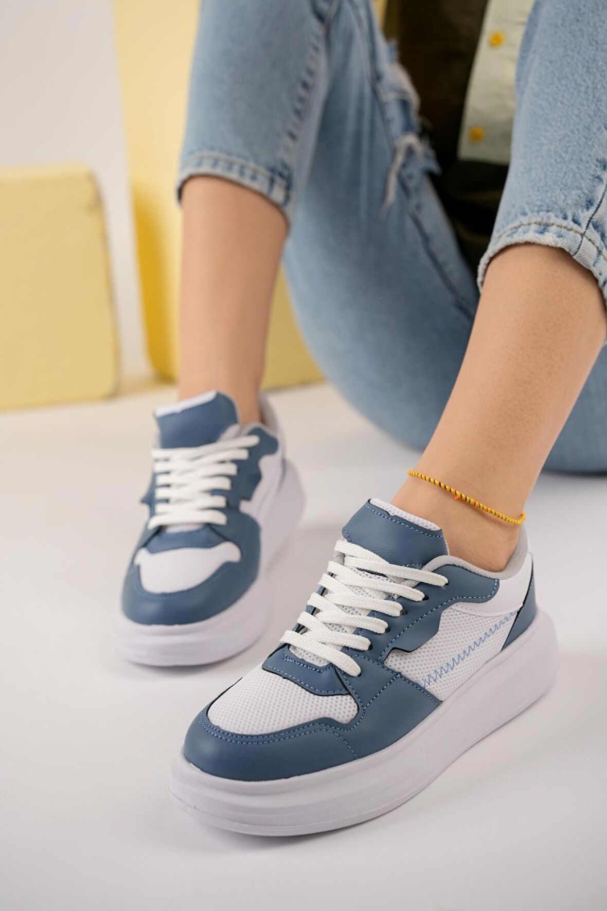 Tstore kadın Beyaz indigo günlük spor ayakkabı sneaker 0002