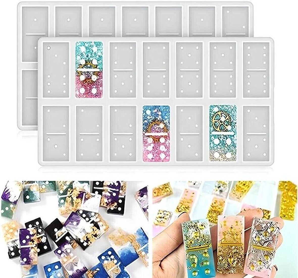 İkili Domino Epoksi ve Beton Kalıbı - Hobi Silikon Kalıbı -Kod:446