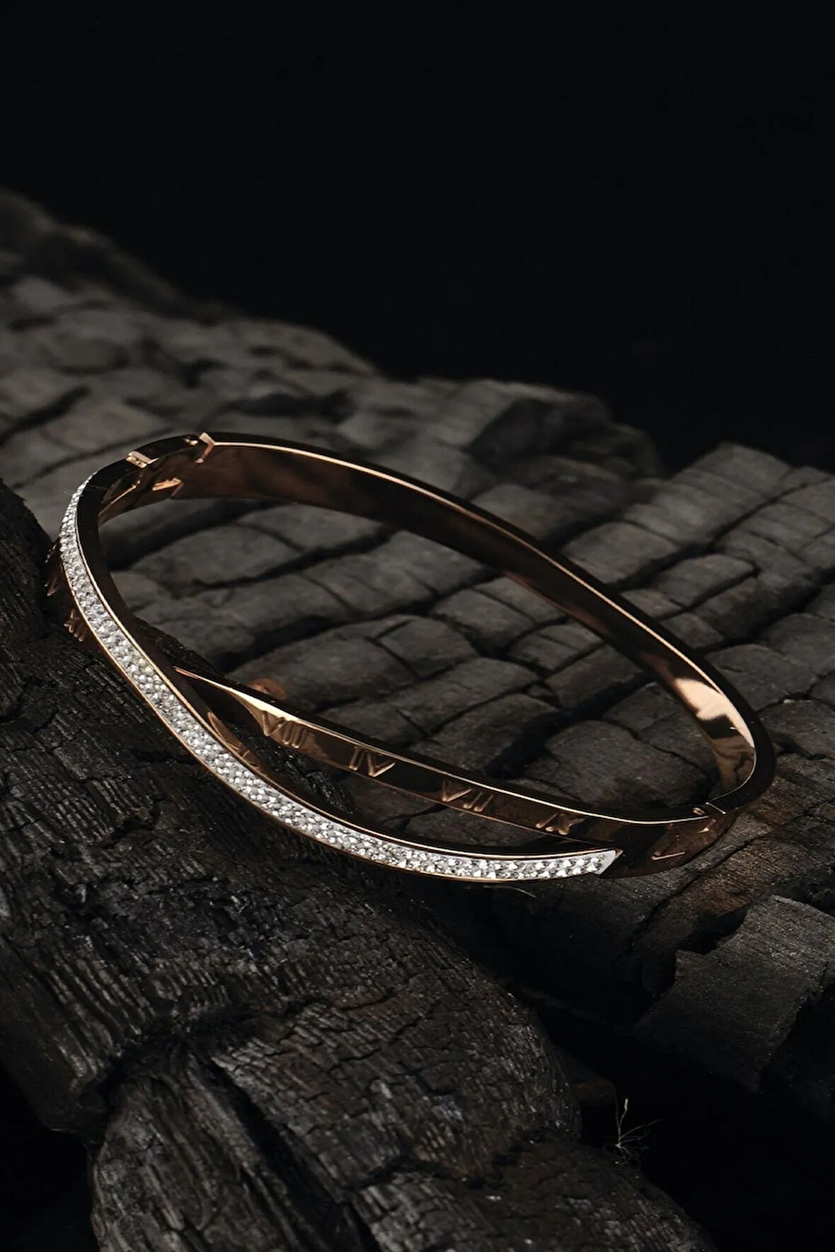 Ottoman Kadın Roma Rakamlı Taş Işlemeli Rose Renk Model Bileklik Cblromaisle-ros