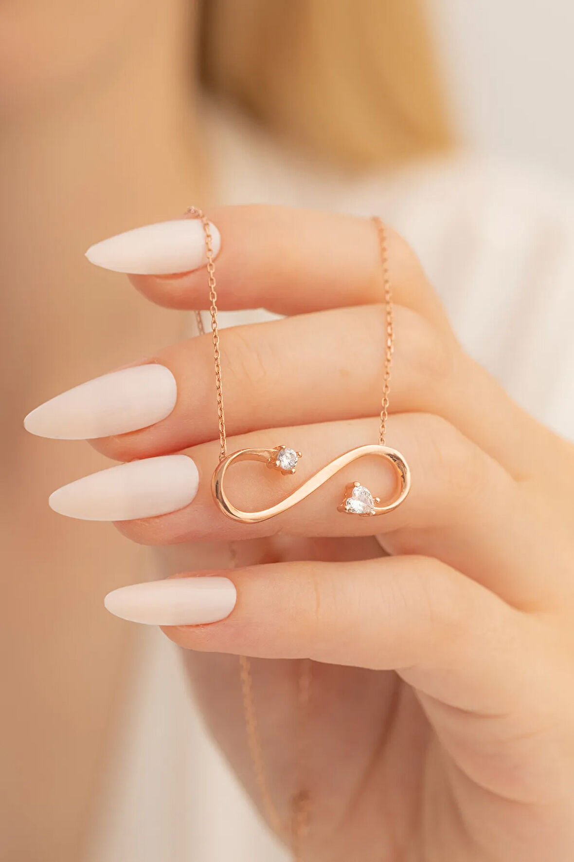 Sonsuzluk Sembollü Iki Ucu Taşlı Kadın 925 Ayar Gümüş Kolye Gklsnszlkts-alt