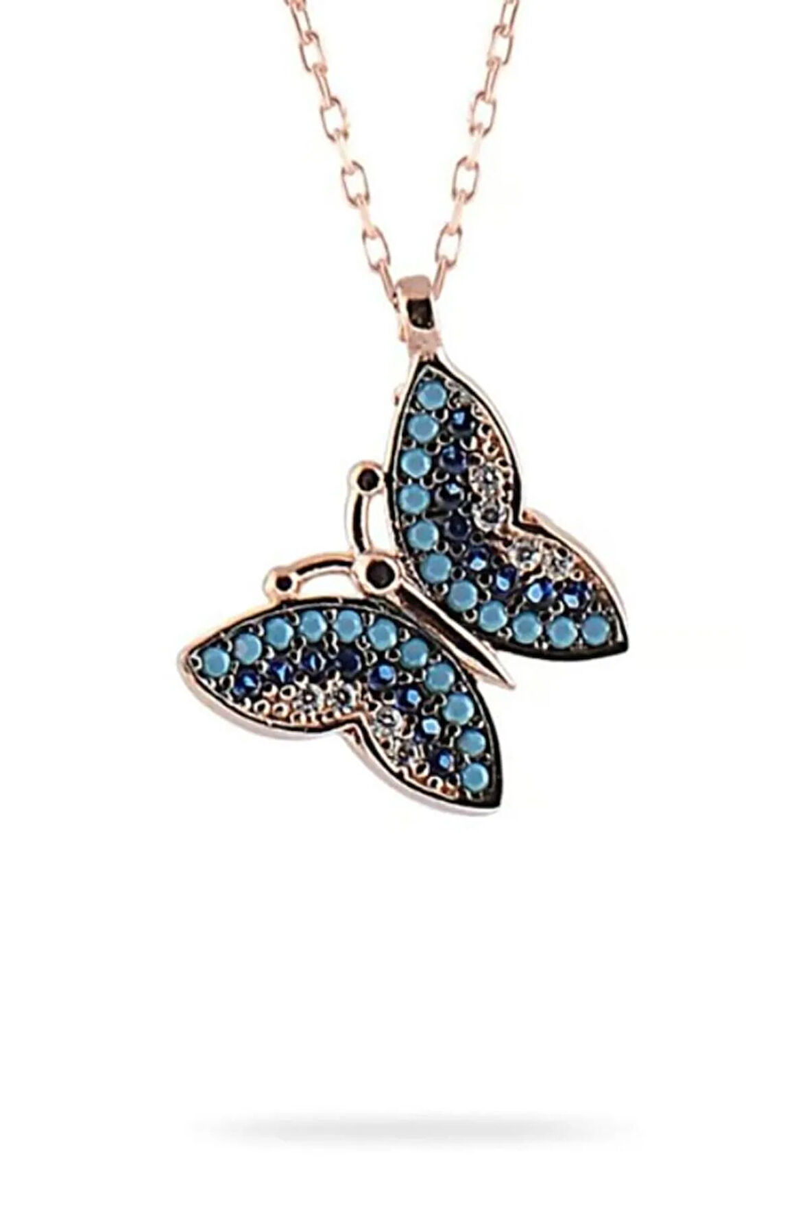 Auqamarin Ve Lacivert Renk Kelebek Model 925 Ayar Gümüş Kolye GKLKLBKLCVT-ALT