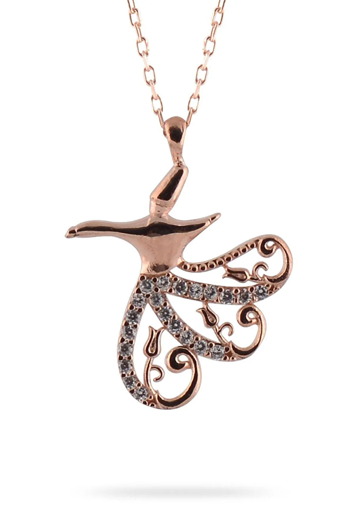 Lale Motifli Semazen Rose Gold Renk 925 Ayar Gümüş Kadın Kolye Gklsemazenk-ros