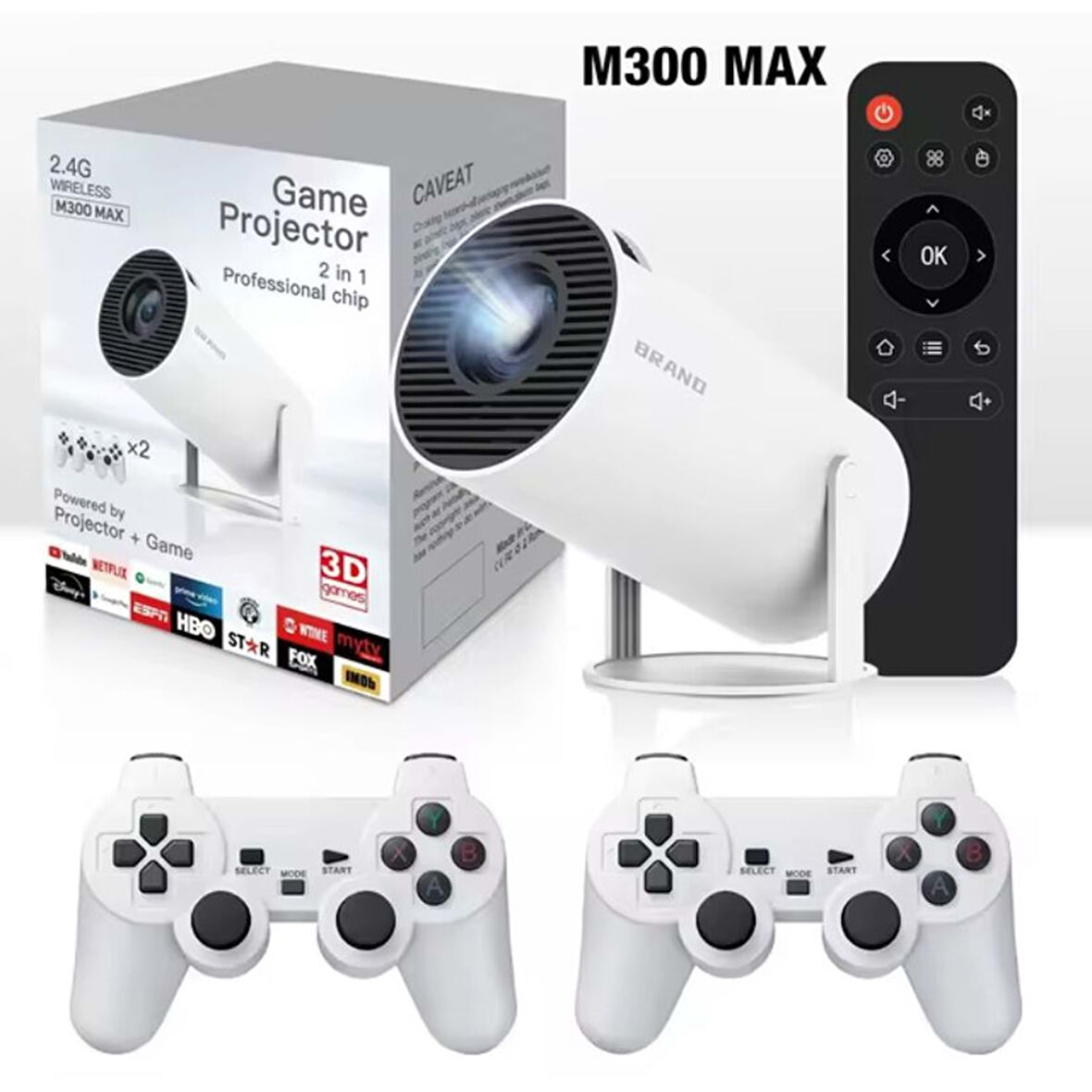 M300 MAX Retro video oyunu konsolları Android 11 sistemi mini taşınabilir akıllı projektör 720p ev projektör 64GB 46000 + oyunlar