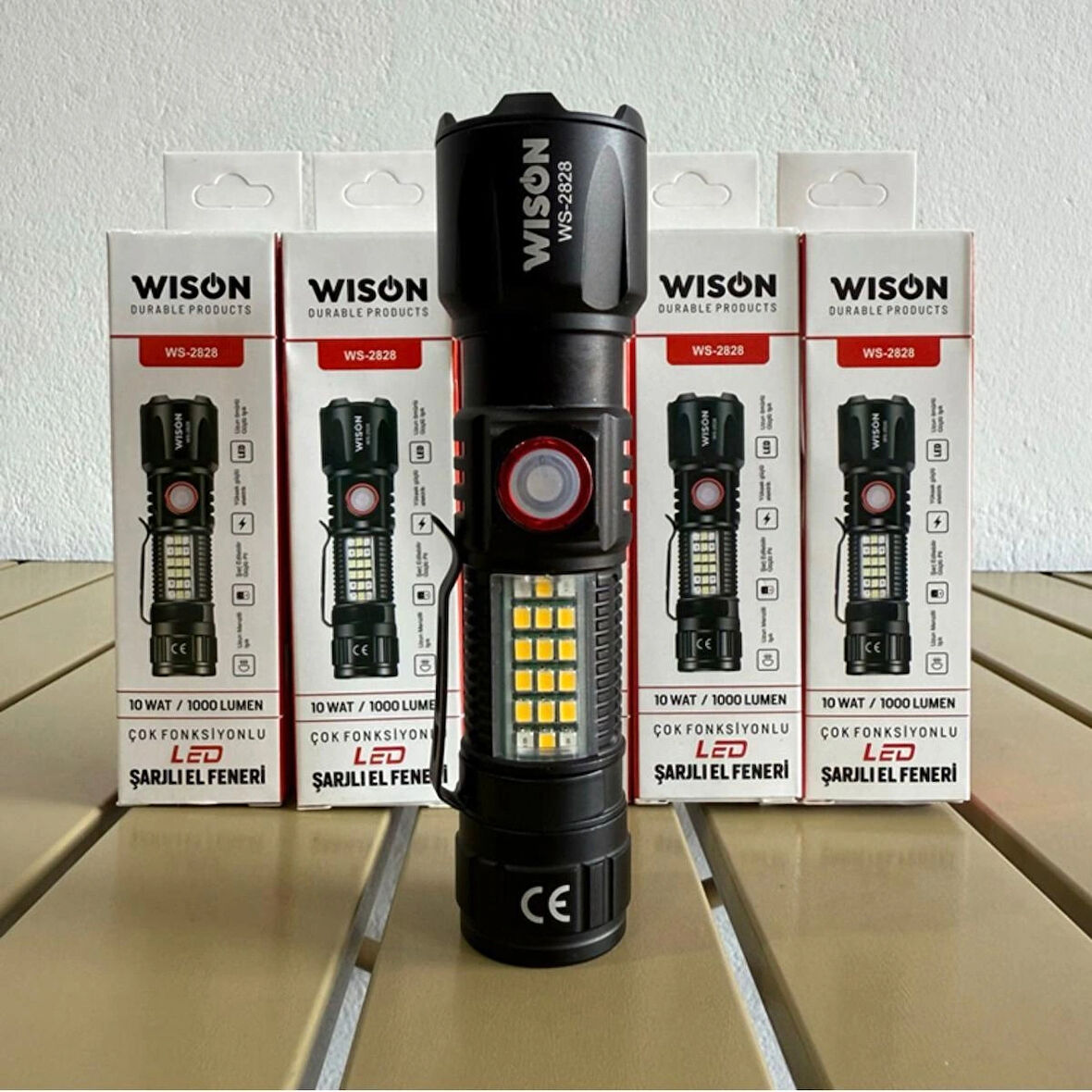 Wison Ws-2828 10W 1000 Lümen Çakarlı Şarjlı El Feneri