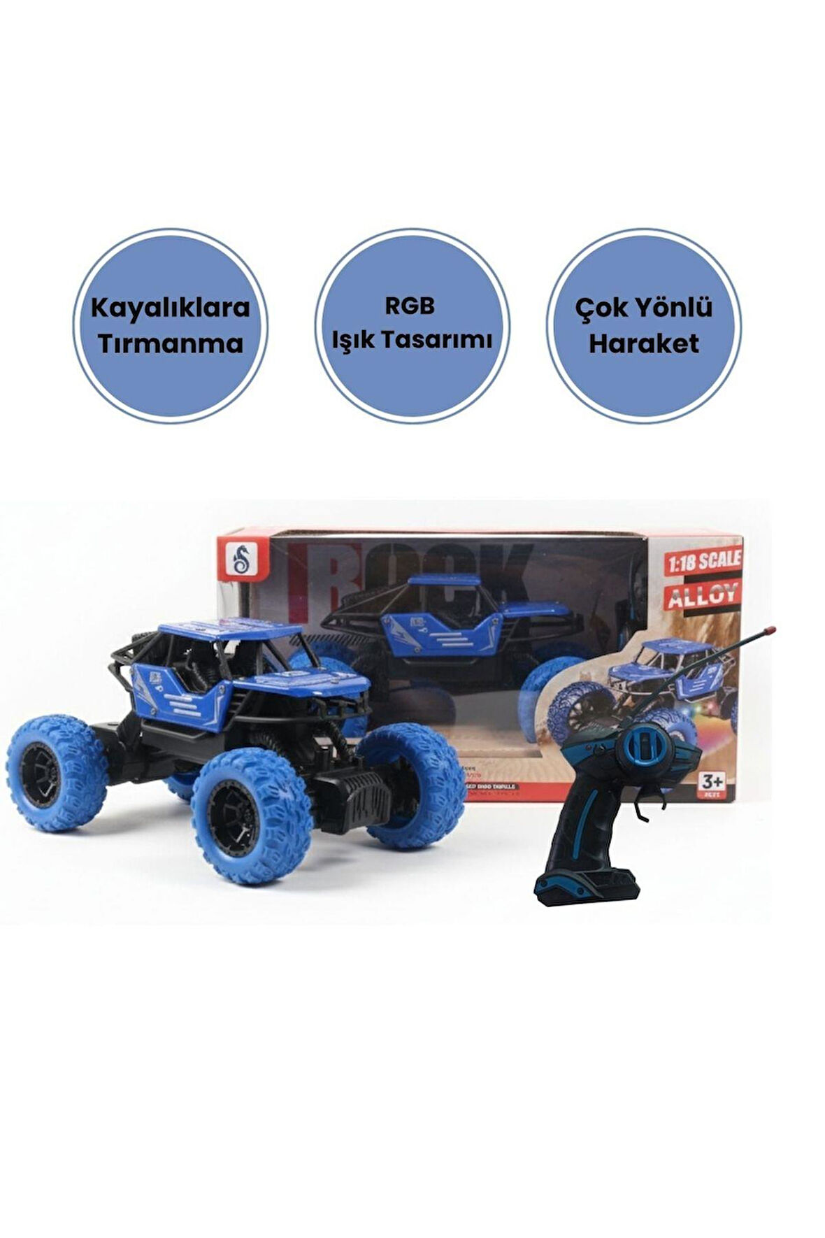 1:18 Ölçek Alloy Rock Crawler – RGB Işıklı Off-Road Uzaktan Kumandalı Araba