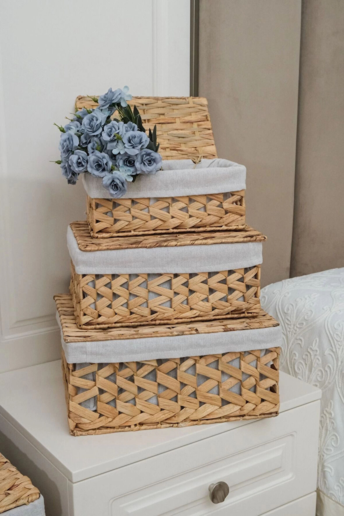 3 Adet Hasır Kapaklı Kutu Sepet - 153