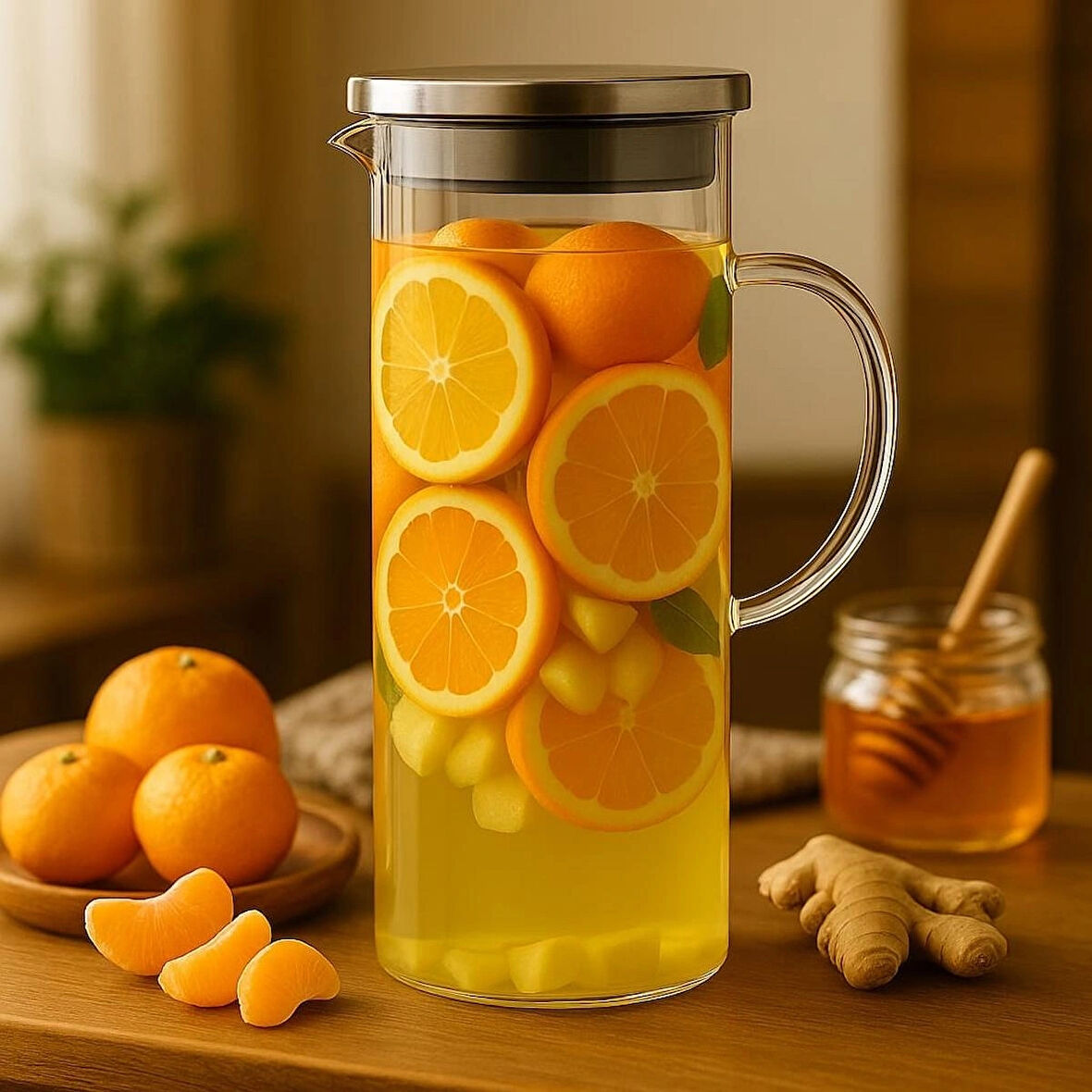 Dekorasyaa Borosilikat Cam Sürahi Metal Kapaklı 1500ml