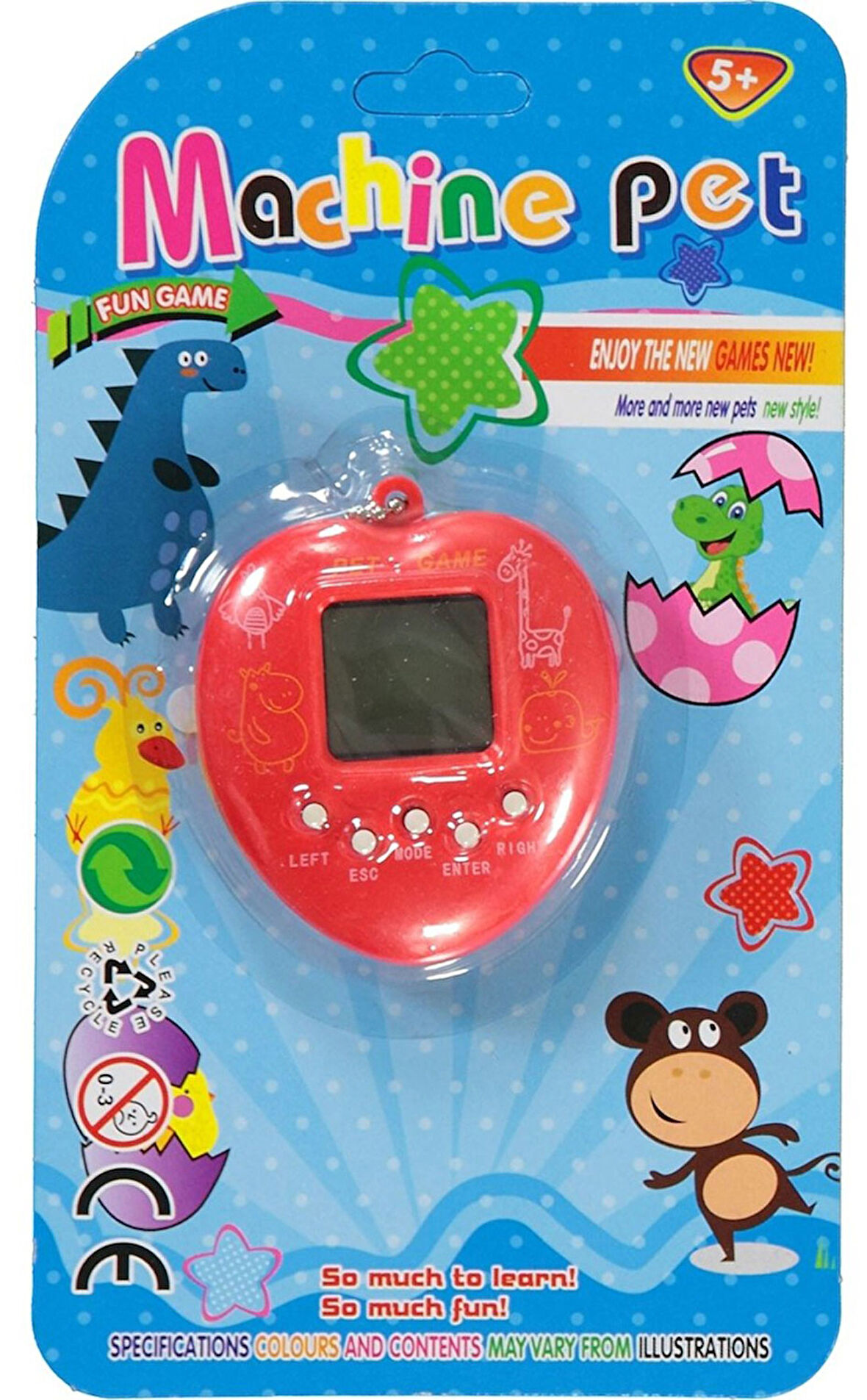 Kırmızı Renk Sanal Bebek Oyunu 7 Cm 168 Oyunlu Tamagotchi