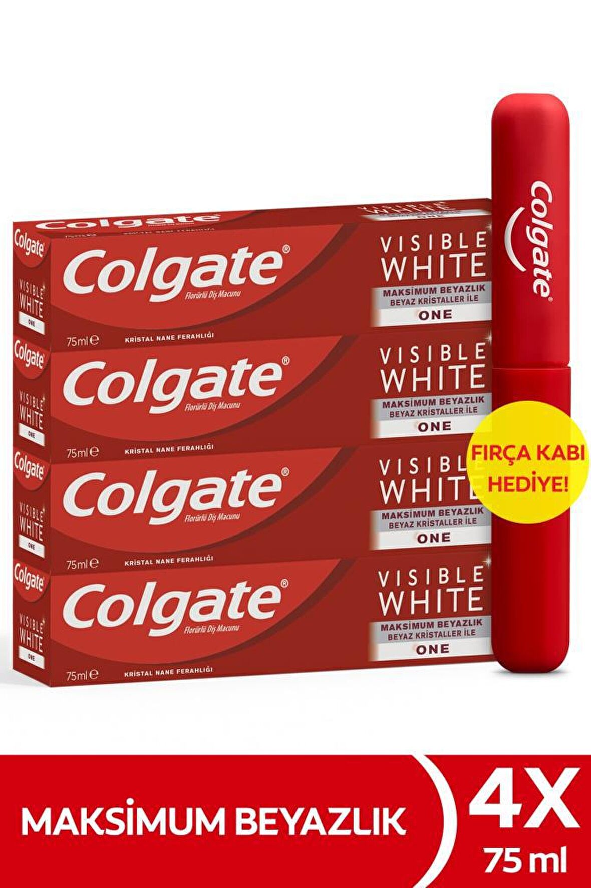 Colgate Visible White Beyazlatma Diş Macunu 4x75 ml & Fırça Kabı Hediye 