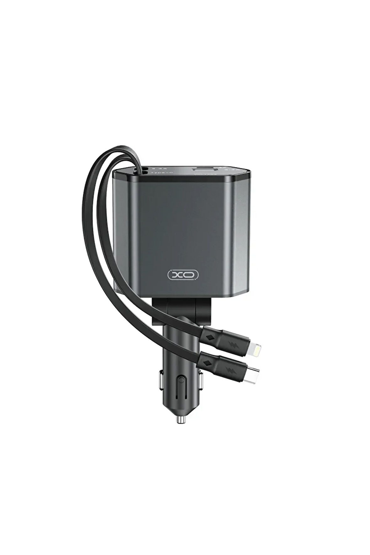 CC62 Araç Hızlı Şarj Cihazı,104W,Type-C 65W Hızlı Şarj,Lightning Kablo,Type-C-Usb Giriş,Siyah