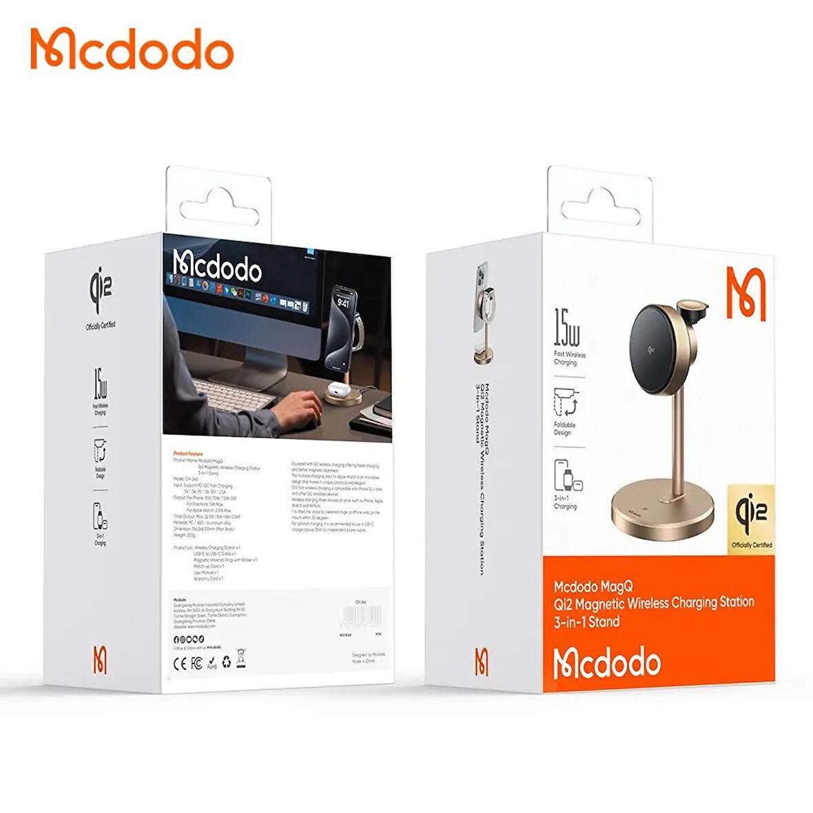 Mcdodo CH-2463 3in1 15W MagQ Qi2 Magsafe iPhone Kablosuz Şarj Standı Titanyum
