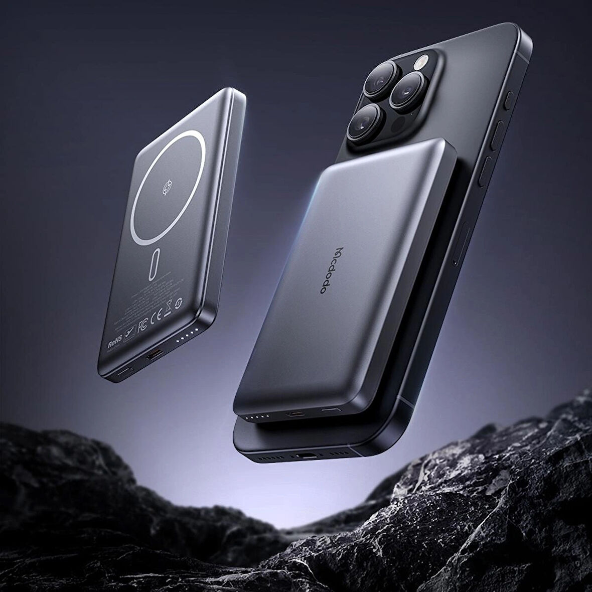 Mcdodo MC-4651 10000mAh 20W Metal Ultra İnce Manyetik Kablosuz Powerbank - Siyah