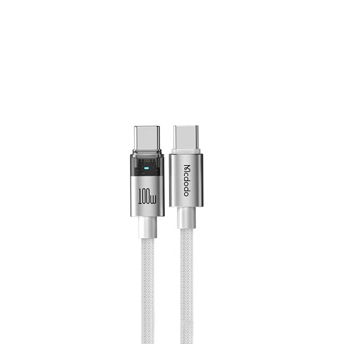 MCDODO CA-5582 TYPE-C TO TYPE-C 100W ŞEFFAF KABLO ŞARJ IŞIĞI İLE BEYAZ