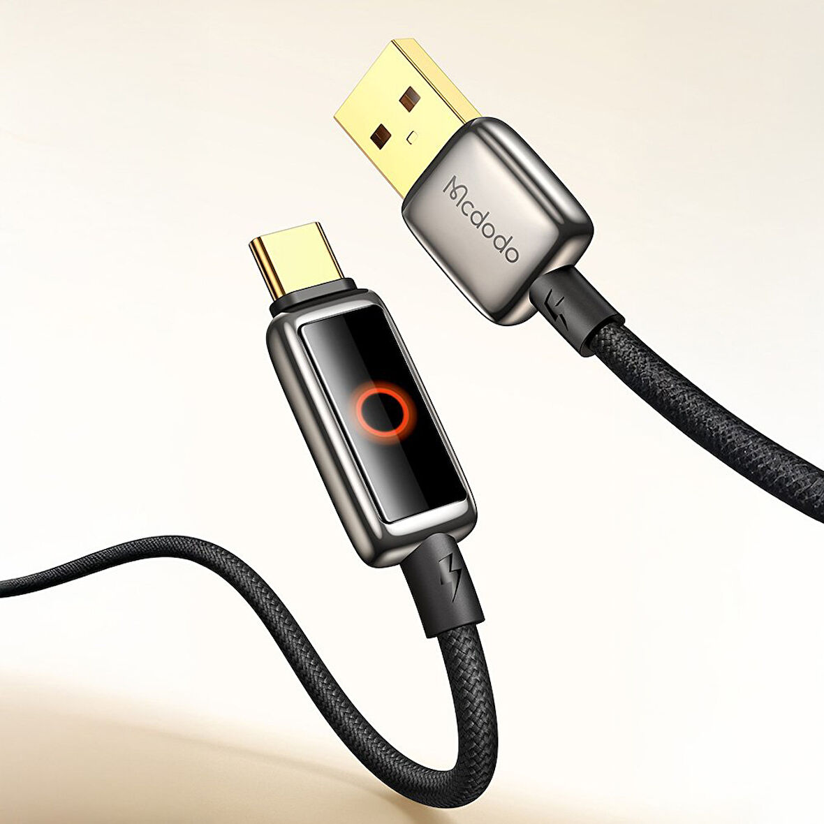 MCDODO CA-6650 USB-A - USB-C OTOMATİK KAPANMA KABLOSU HALO SOLUNUM IŞIĞI İLE SİYAH