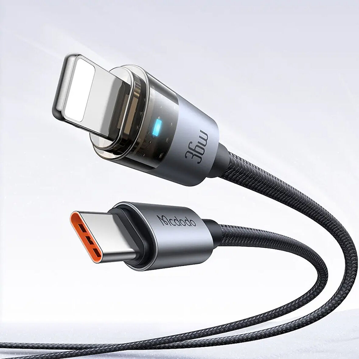 MCDODO CA-6940 TYPE-C TO LİGHTNİNG 36W 1.2m Şeffaf Kablo Şarj Işıklı