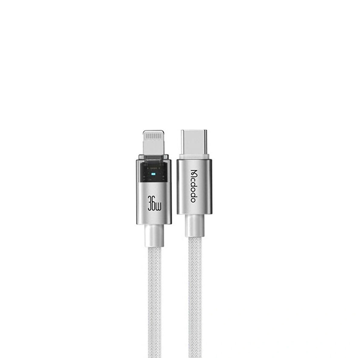 MCDODO CA-6942 TYPE-C LIGHTNİNG 36W ŞEFFAF KABLO ŞARJ IŞIĞI İLE BEYAZ