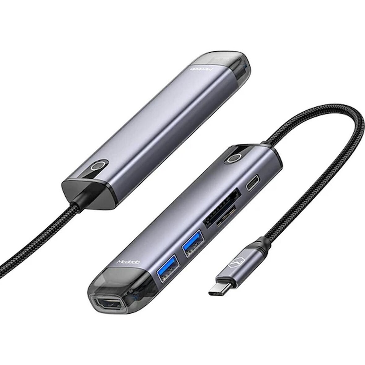 Mcdodo Hu-7740 6 In 1 Type C Hdmı+Usb-3.0 Pd 100W Macbook Çevirici Çoklayıcı Adaptör-Gri