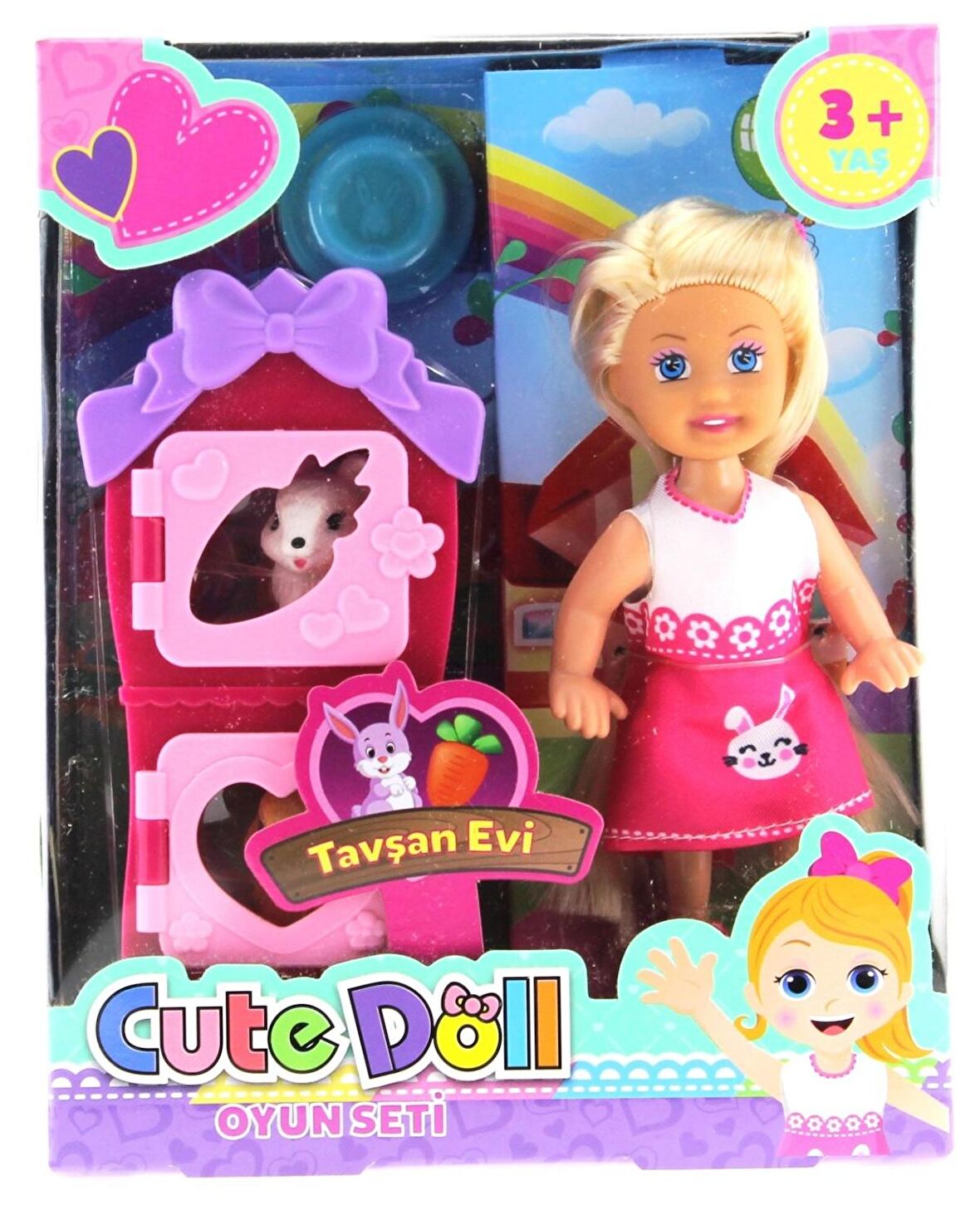Cute Doll Mini Bebek Tavşanlı ve İki Katlı Kulübe Oyun Seti