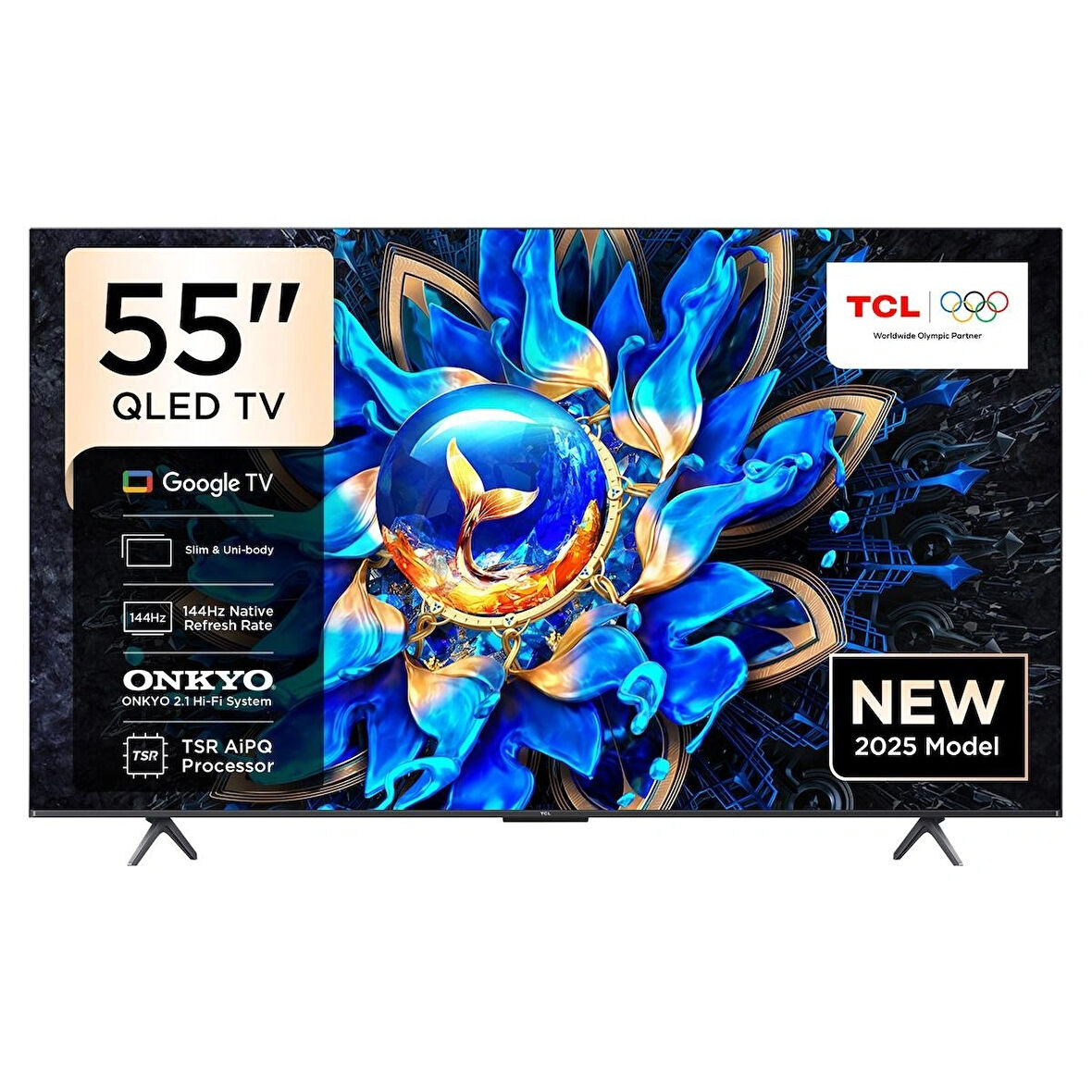 TCL 55T8C 55” QLED 4K Google TV – 144Hz, Dolby Vision IQ, HDR10+, FreeSync Premium Pro