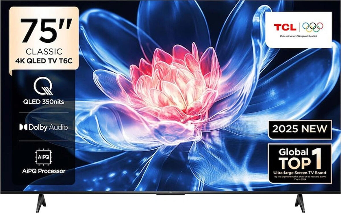 TCL 75T6C 75 İnç 4K QLED Google TV – HDR10+ & Dolby Vision Destekli, AIPQ İşlemcili, Akıllı TV