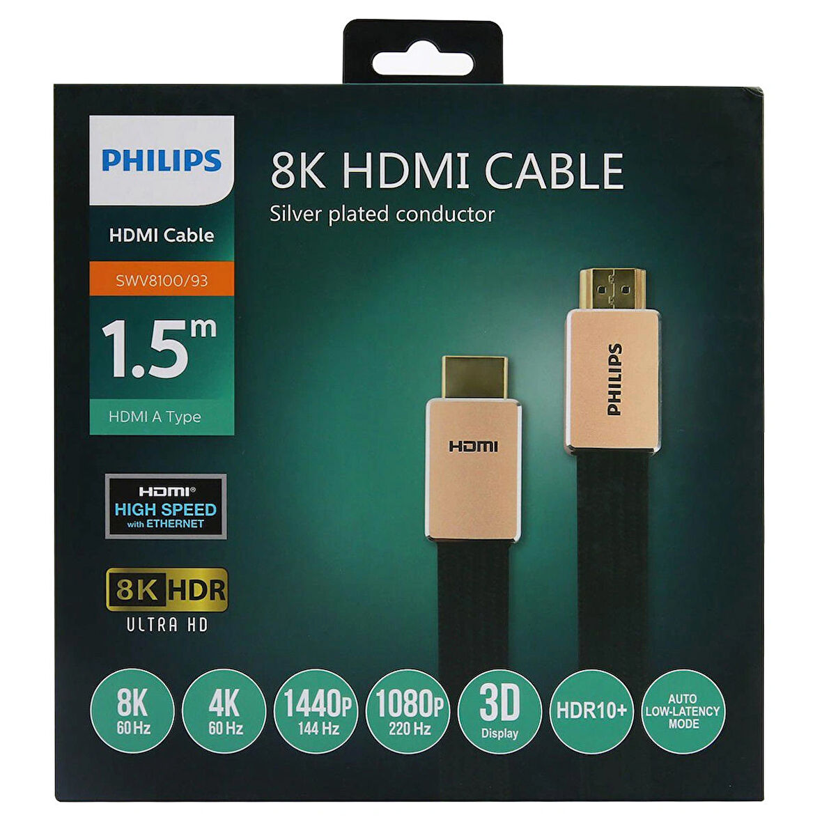 Philips SWV8100/93 High Speed 18Gbps 8K Ultra HD 3D HDR10+ 1.5 Metre HDMI 2.0 Yassı Örgülü Kablo