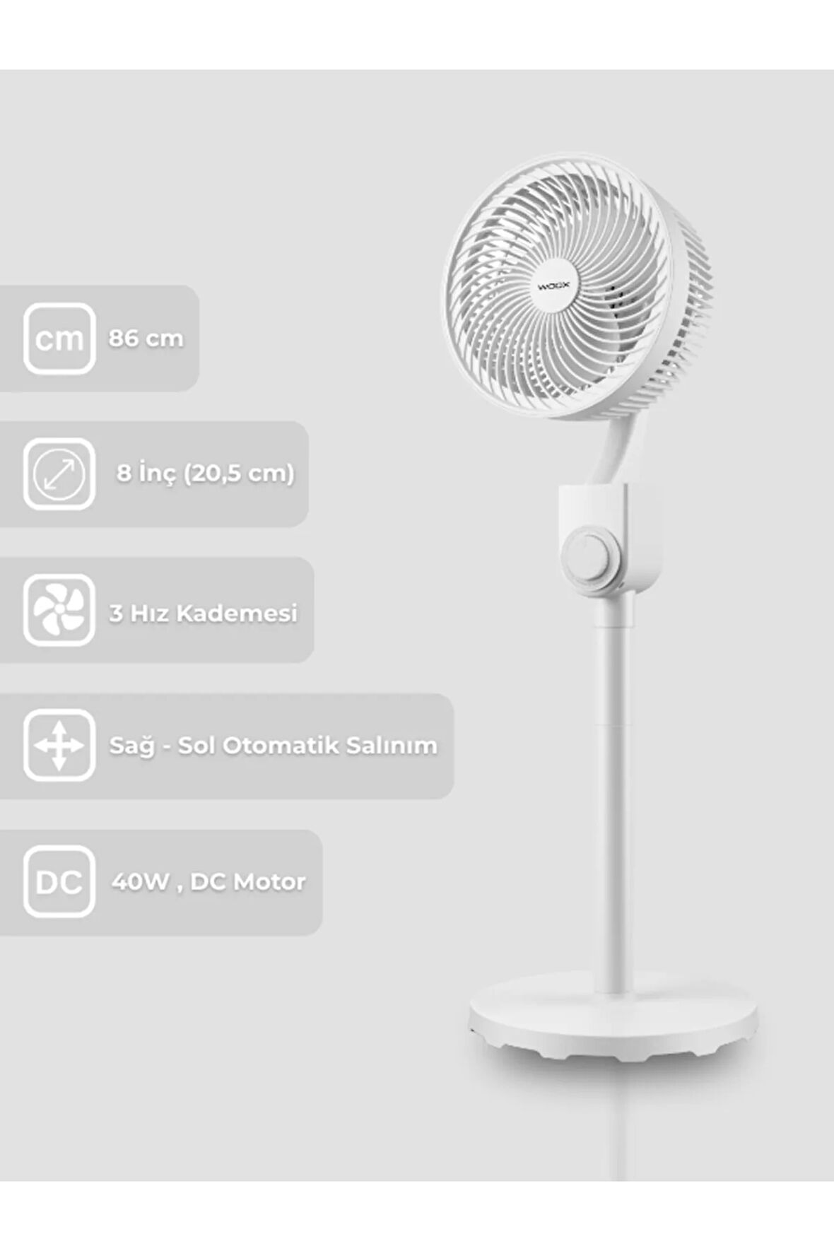 8 Inch Otomatik Sağ Sol Salinimli 86 Cm Vantilatör