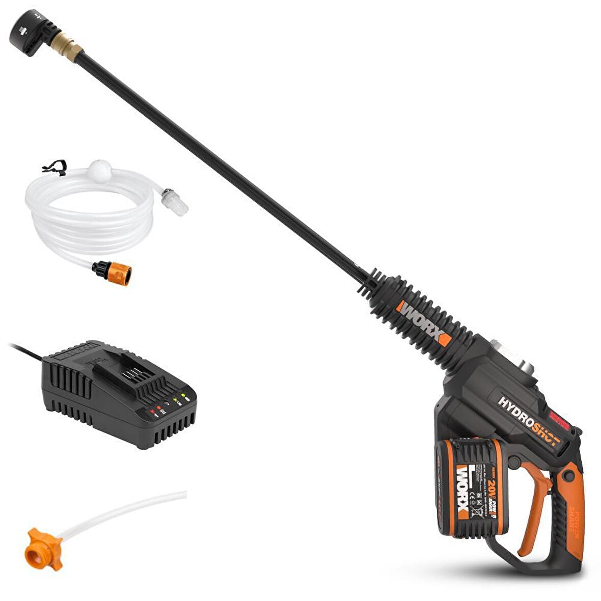 WORX WG630E 20Volt 4.0Ah. Li-ion 25Bar Kömürsüz Basınçlı Yıkama Tabancası + 2 Parça Yıkama Seti 