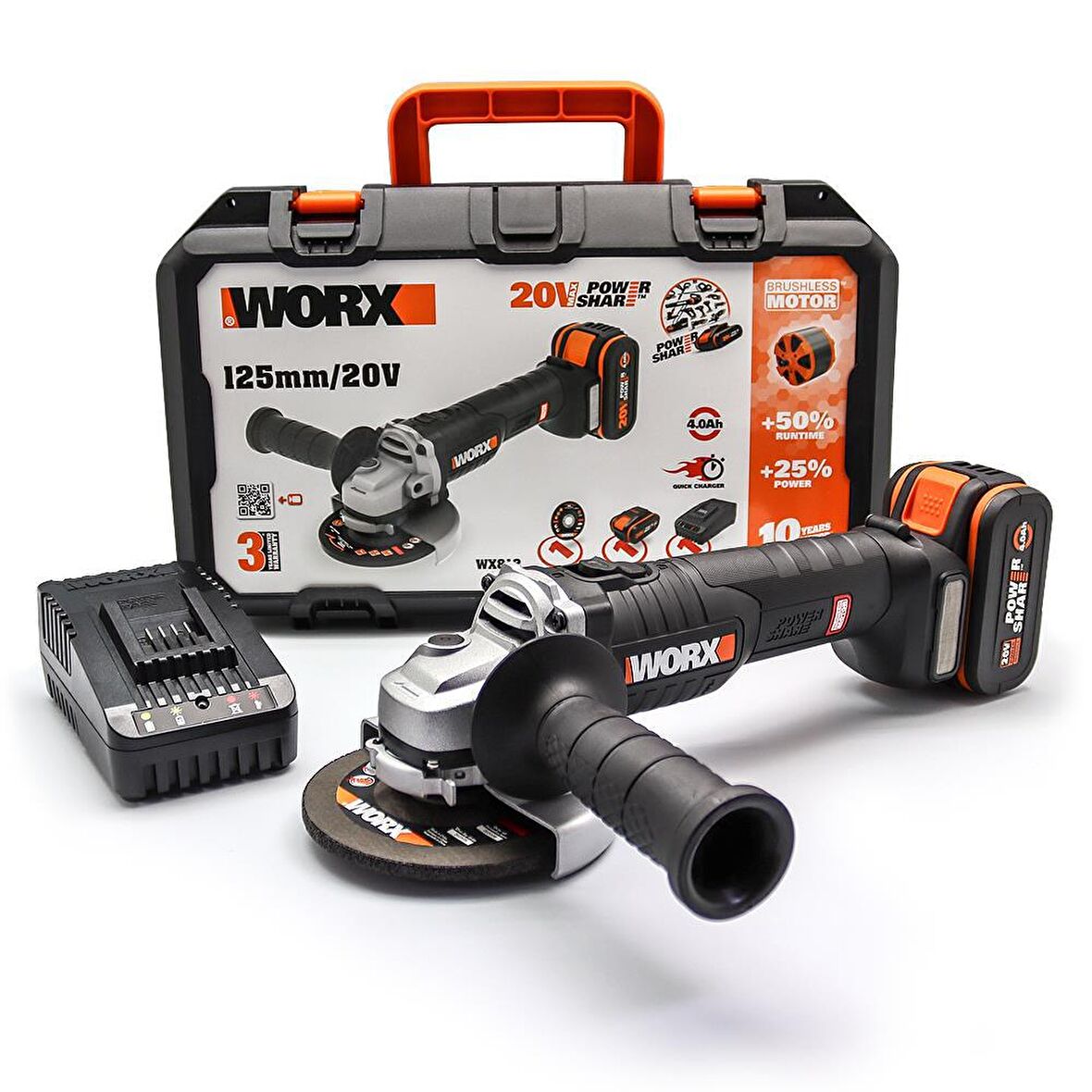 WORX WX812 20Volt 4.0Ah. 125mm Kömürsüz Profesyonel Şarjlı Avuç Taşlama 