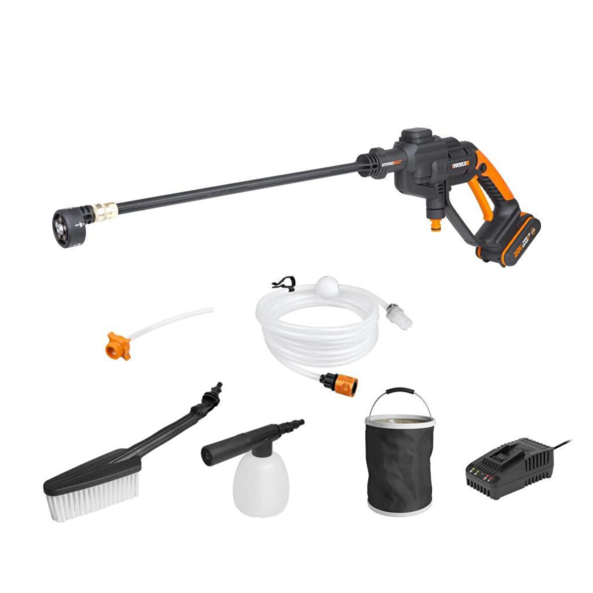 WORX WG620E.2 20Volt 2.0Ah. Li-ion 24 Bar Basınçlı Yıkama Tabancası + 4 Parça Yıkama Seti 