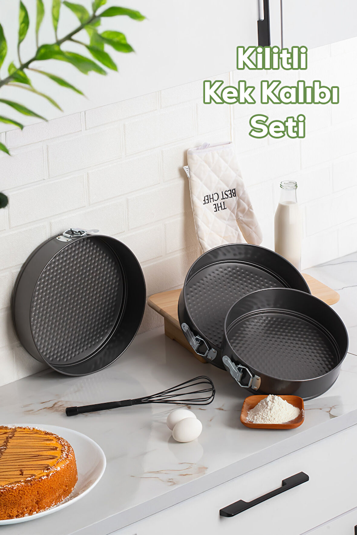 Porsima 912 3lü Yanmaz Yapışmaz Metal Kilitli Kelepçeli Yuvarlak Kek Kalıbı Seti