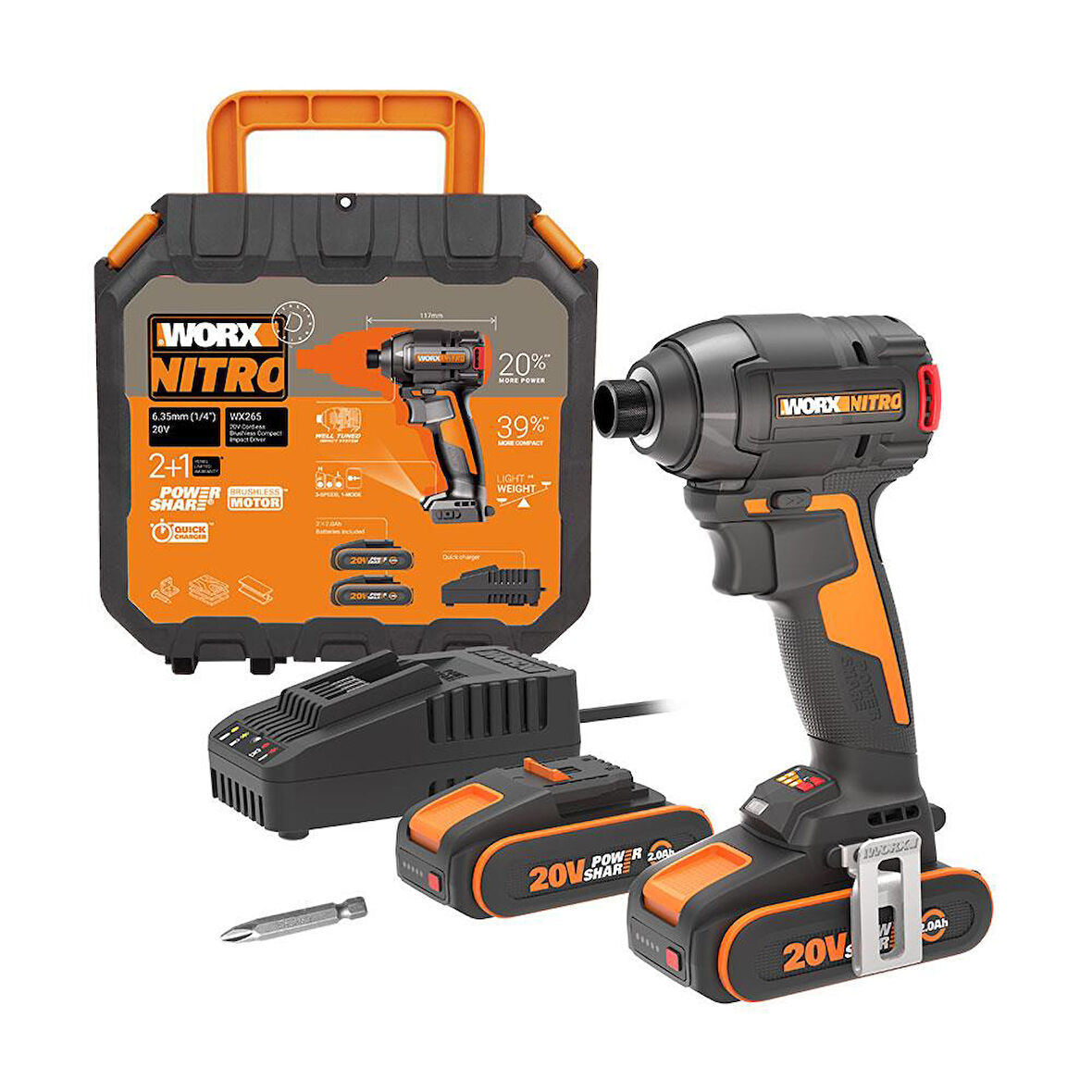 WORX WX265 20Volt 2.0Ah Li-ion Çift Akülü 200Nm Kömürsüz Profesyonel Şarjlı Darbeli Tornavida