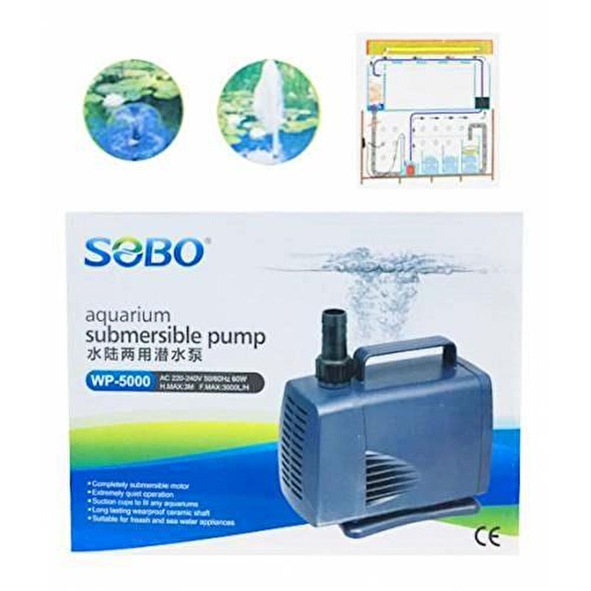 Sobo WP-5000 Akvaryum Kafa Motoru 60W 3000 Lt/Saat