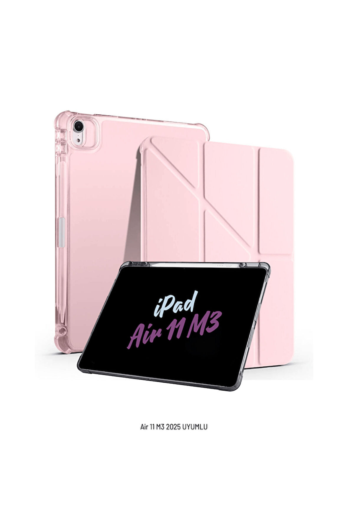 iPad Air 11 inç 2025 M3 Çip Uyumlu Kalem Bölmeli Standlı Tri Folding Fuchsia Tablet Kılıfı
