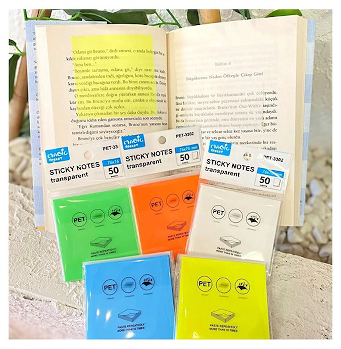 Magic Yapışkanlı Not Kağıdı Şeffaf Neon Renk - 3 adet