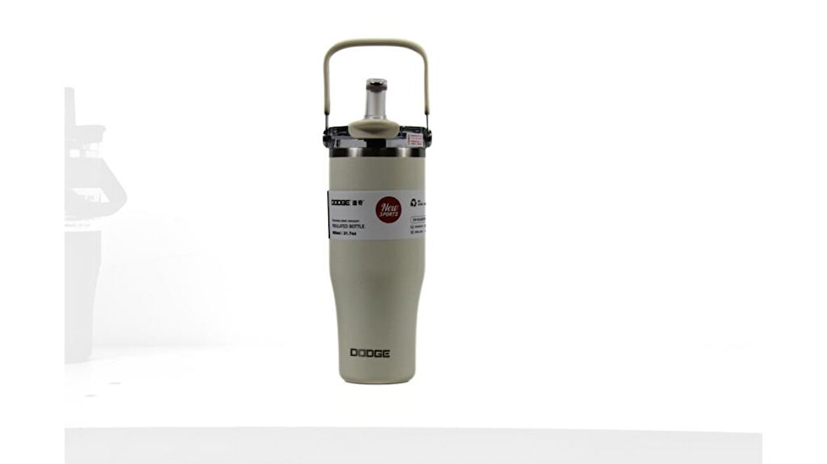 Dodge DB-24584 Çift Kullanım Pipetli/Rahat İçim Beyaz 1200ml Çelik Matara