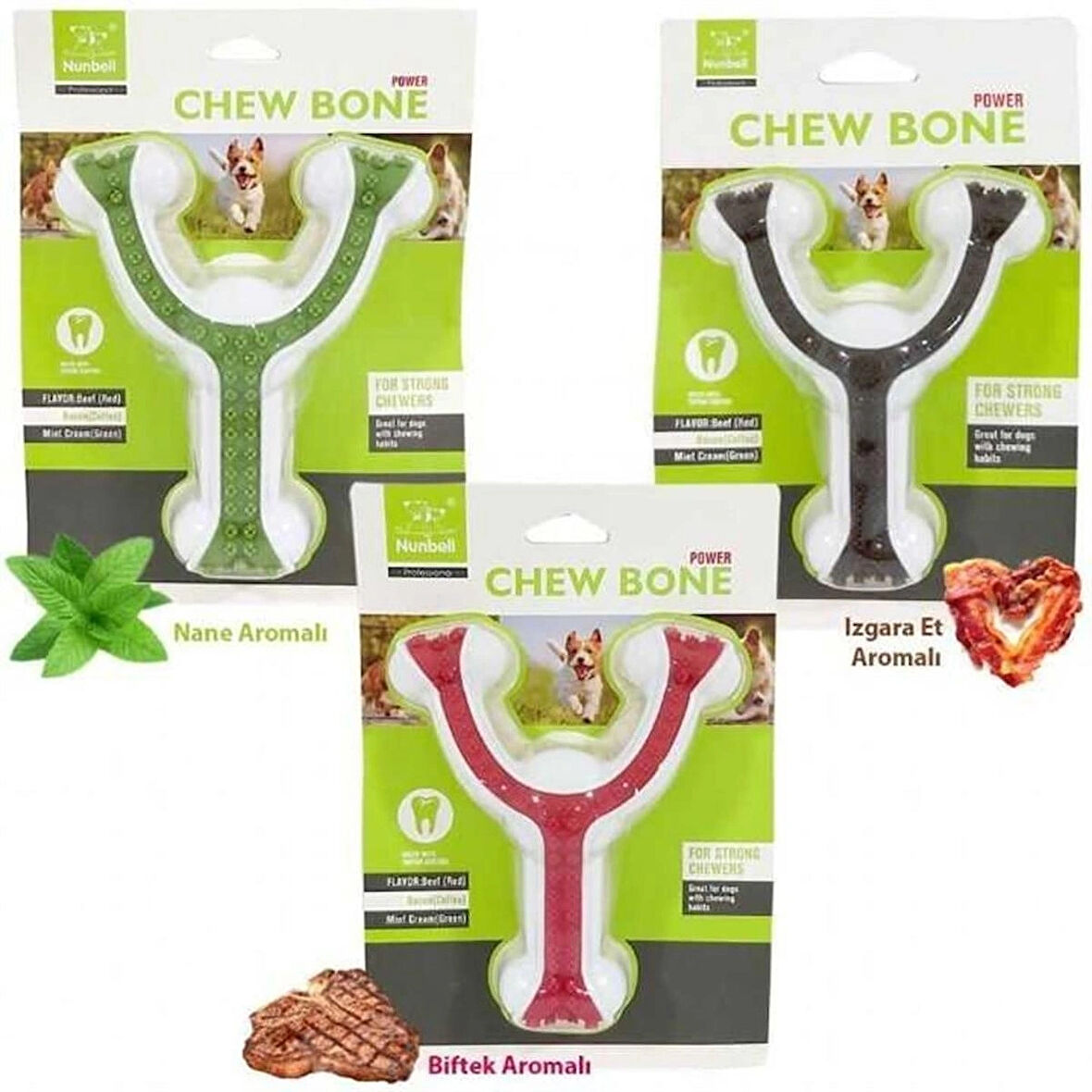 Nunbell Kuvvetli Çiğneyen Köpekler için Aromalı Sert Çatal Oyuncak M 14 cm