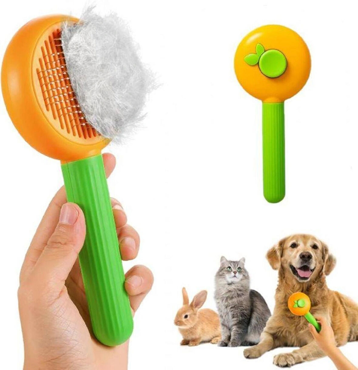 Otomatik Temizlenen Metal Dişli Kedi ve Köpek Fırçası Portakal 18 cm