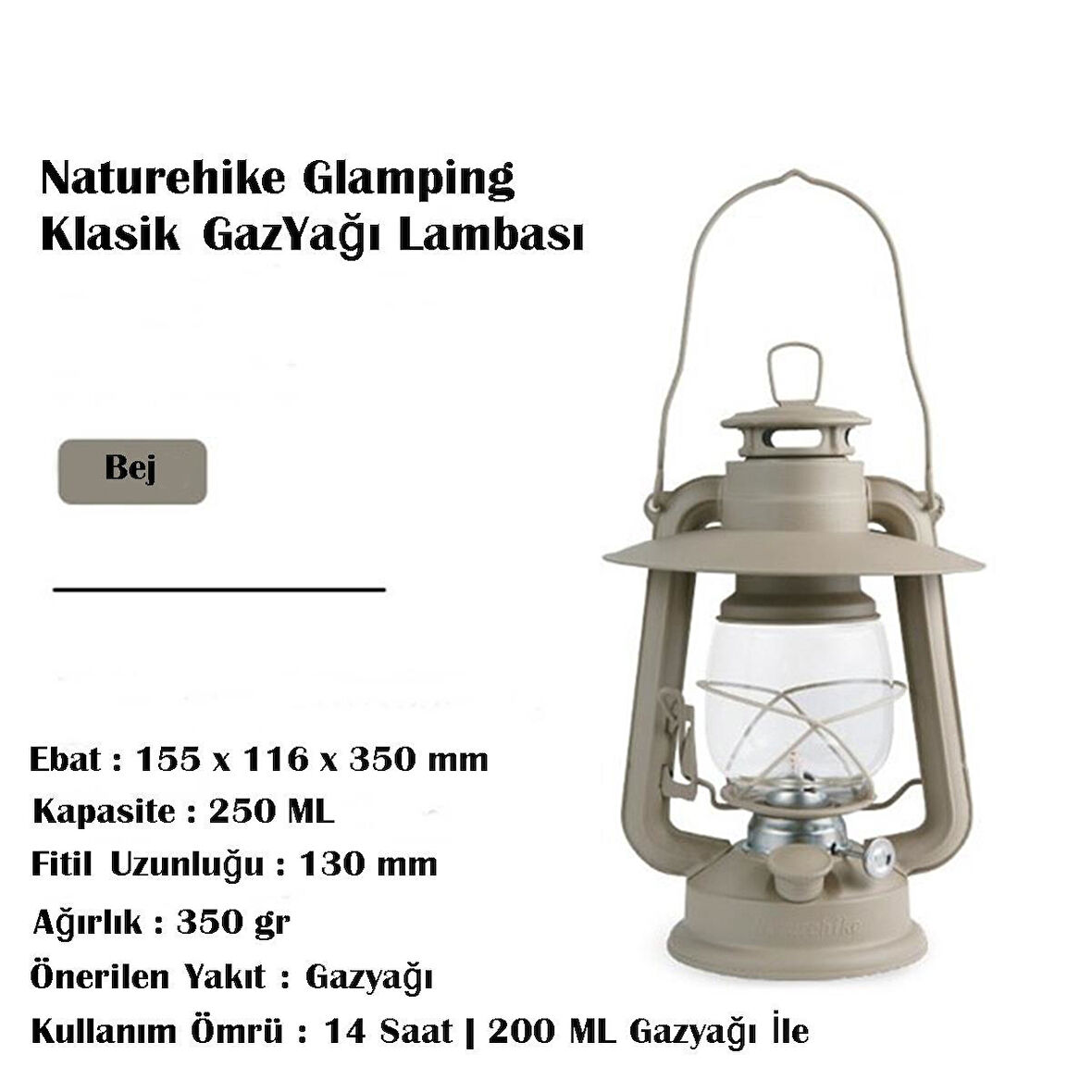 Naturehike Glamping Klasik GazYağı Lambası Bej