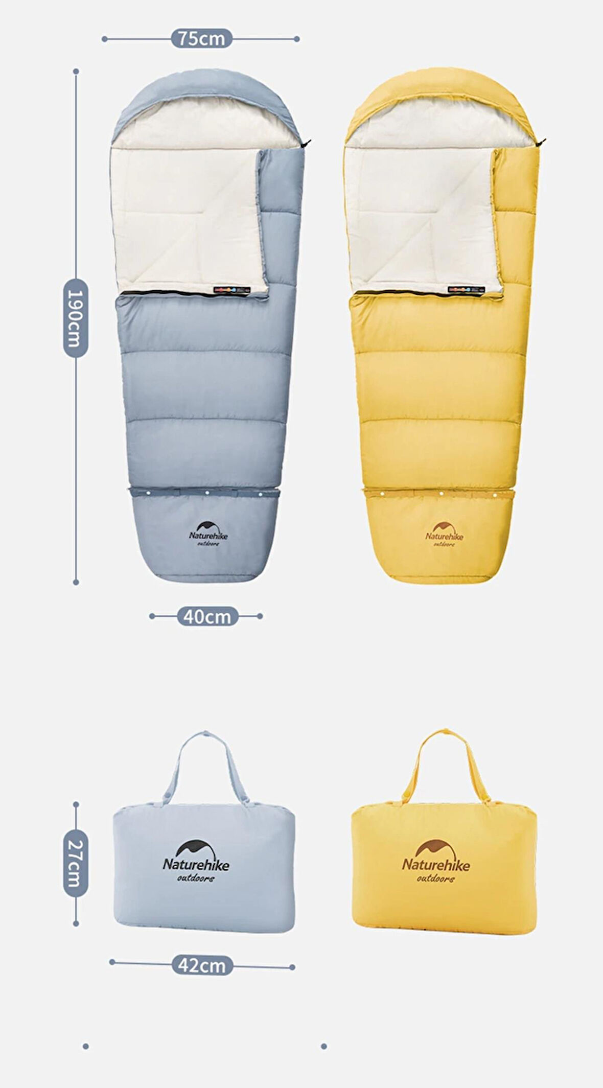 Naturehike C180 UltraLight Pamuklu Uyku Tulumu -8°C ( Çocuk ) SARI-Right