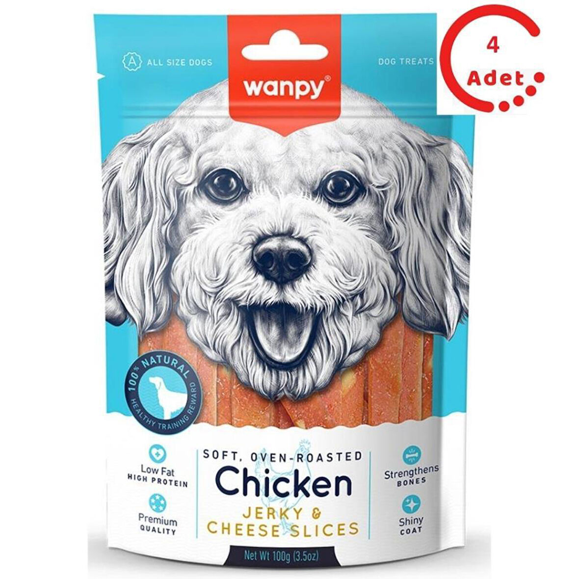 Wanpy Yumuşak Tavuk & Peynir Dilimleri 100g Köpek Ödülü x 4 Adet