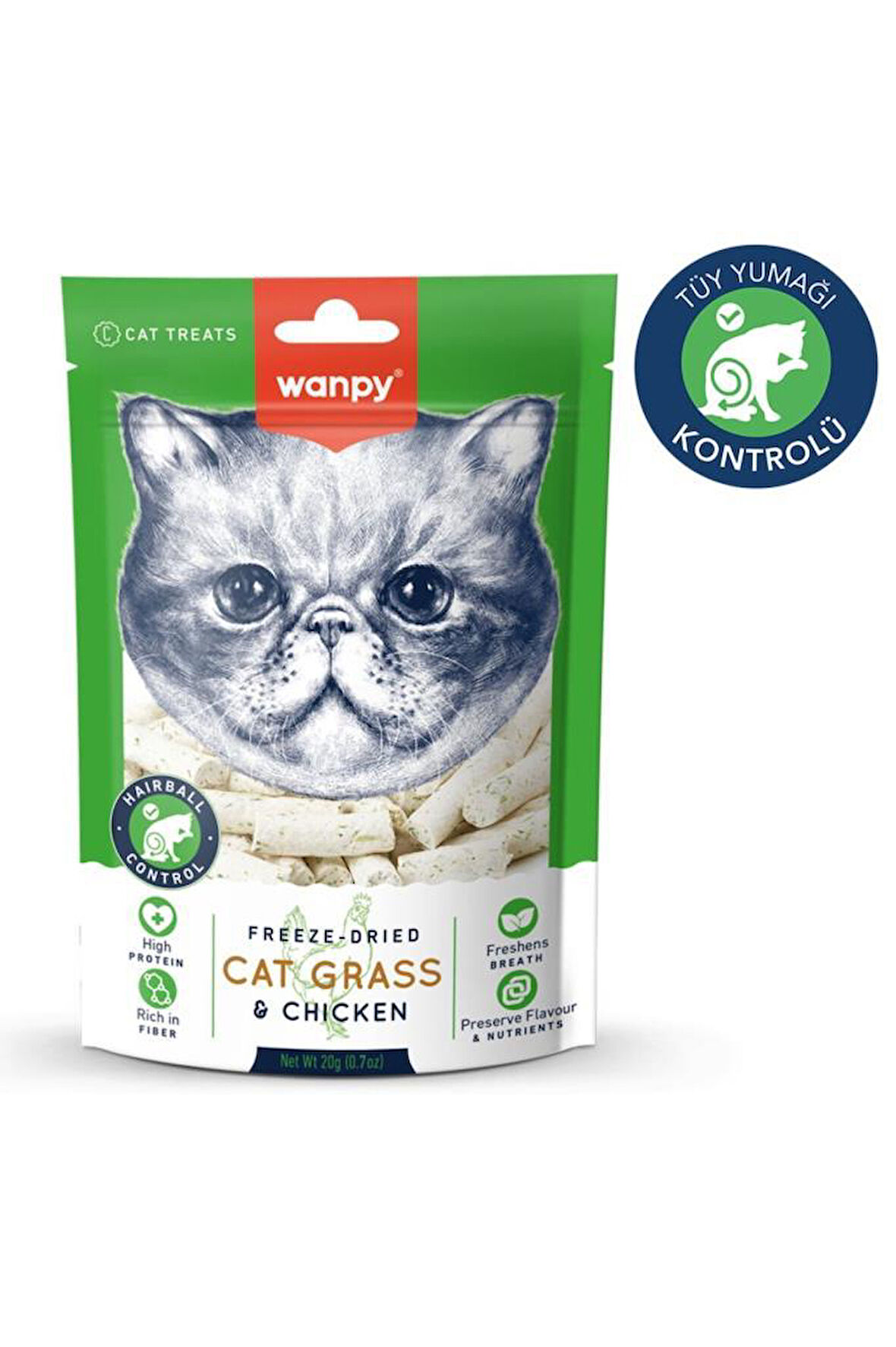 Wanpy Kedi Dondurulmuş Kedi Çimi ve Tavuklu Ödül 20 Gr