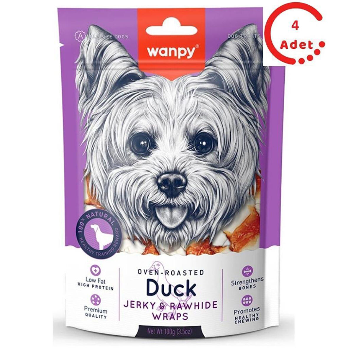 Wanpy Deri Üzerine Ördek Sarılı Köpek Ödülü 100 gr x 4 Adet