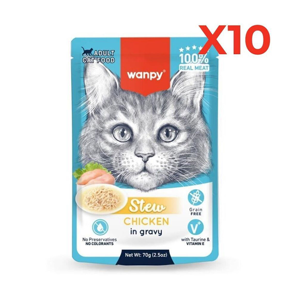 Wanpy Stew Pouch Tavuklu Yaş Kedi Maması 70g 10'lu Paket