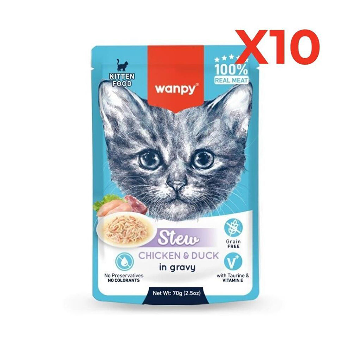 Wanpy Stew Pouch Tavuklu Ördekli Yaş Kedi Maması 70g 10'lu Paket