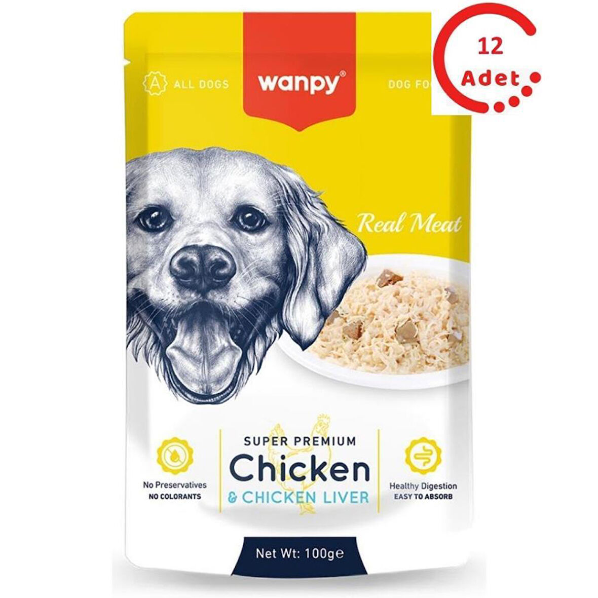 Wanpy Pouch Tavuk Ciğer Yaş Köpek Maması 100 Gr x 12 Adet