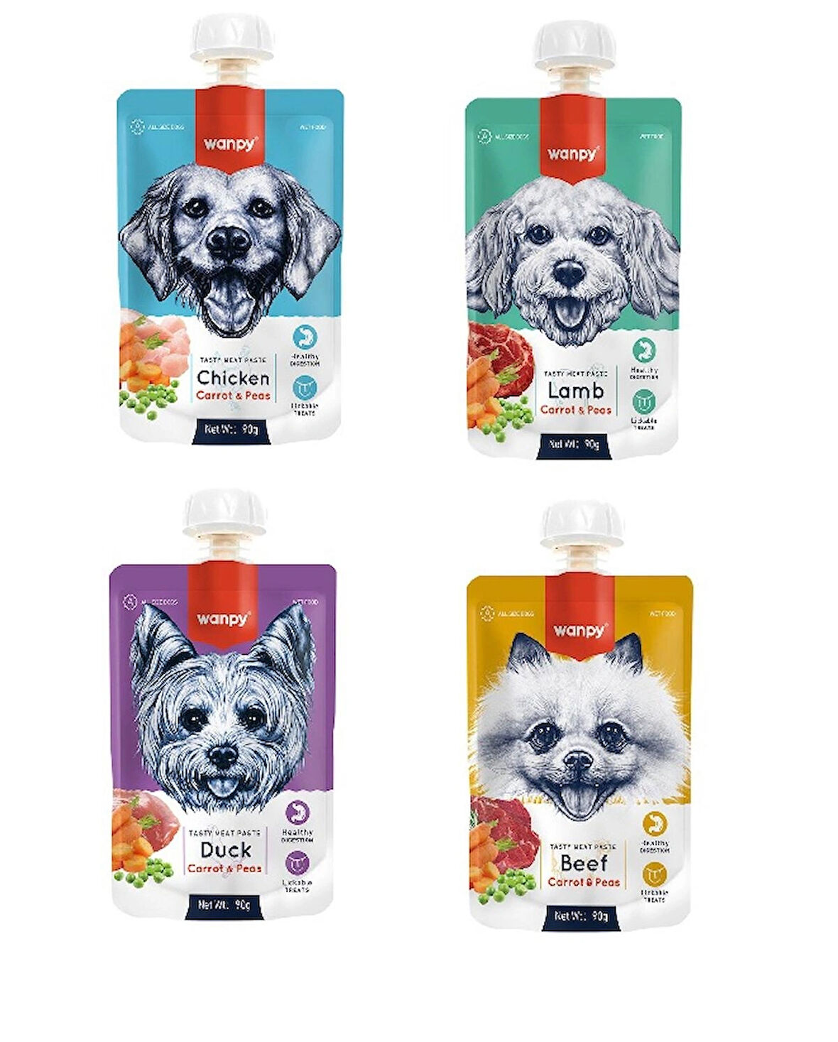 Wanpy Tavuklu,Kuzulu,Ördekli,Biftekli Et Ezmesi Köpek Konservesi 90 g