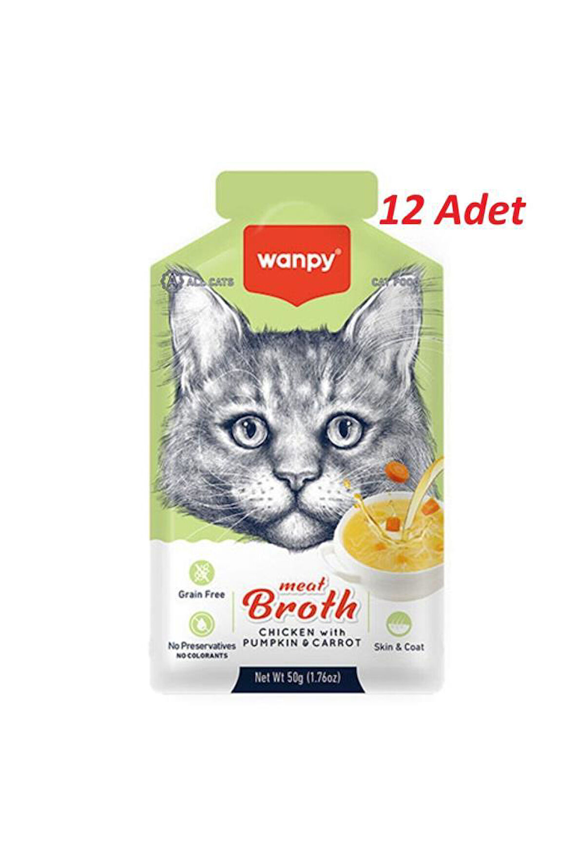 Wanpy Bal Kabağı & Havuçlu Tavuk Etli Kedi Çorbası 50 Gr*12 ADET
