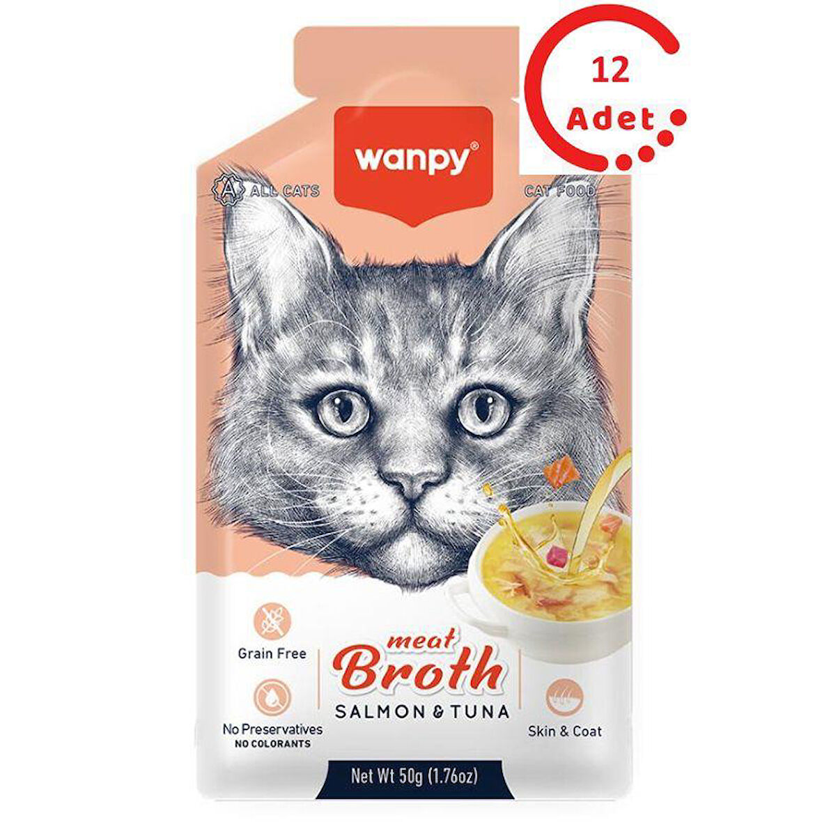 Wanpy Somonlu ve Ton Balıklı Kedi Çorbası 50 Gr x 12 Adet