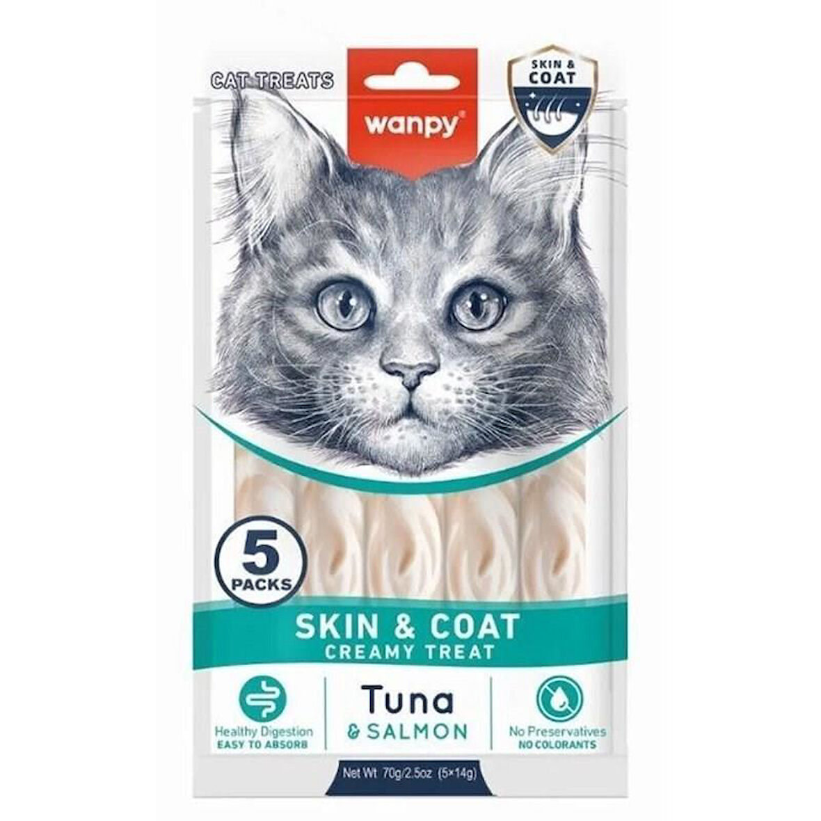 Wanpy Skin Coat Ton Balığı ve Somonlu Krema Kedi Ödülü 5x14gr