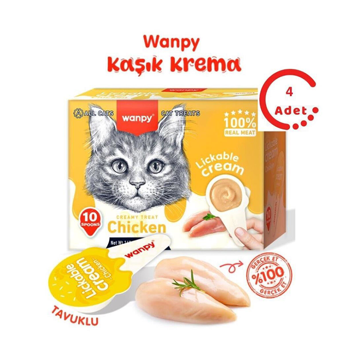 Wanpy Tavuklu Kaşık Krema Kedi Ödül Maması 10x16gr x 4 Adet